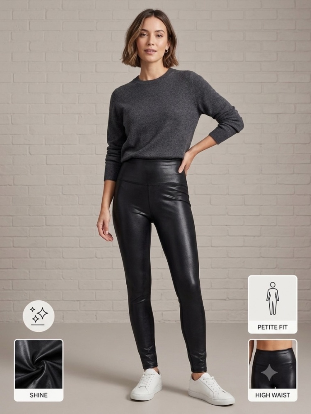 Spanx Faux Leather Leggings Black Medium Petite MP High Waisted Moto Biker Chic